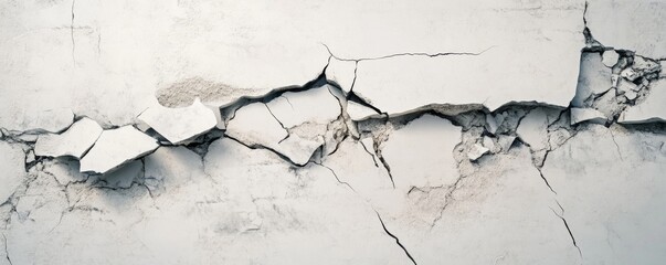 Fototapeta premium Broken concrete wall rendering showcasing cracks in a minimalist style on a white background