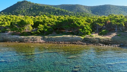 Il mare calmo e trasparente nella natura incontaminata della costa del Cilento, Sud Italia. 
Il...