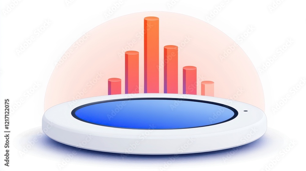 Poster abstract data visualization rising bar graph on digital platform