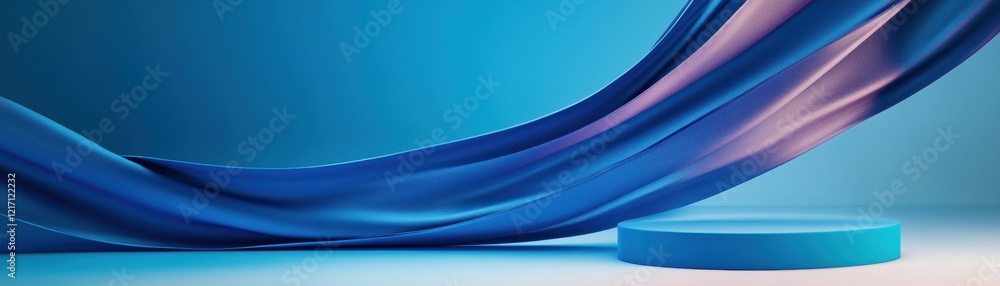 Aufkleber abstract design featuring flowing waves and a circular platform in calming blue tones.