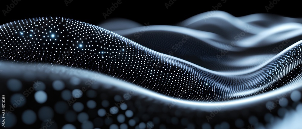 Aufkleber abstract waves with glowing particles creating a futuristic digital landscape.