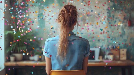 Online party scene for Community Manager Day with a manager and virtual confetti, 8K flat vector style,