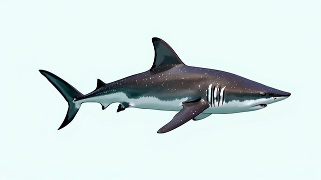 Shark swimming, isolated, ocean background, wildlife illustration