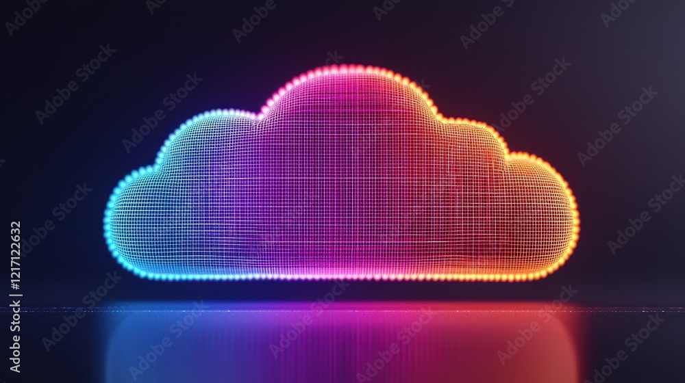 Aufkleber digital cloud network with colorful lights and sparkling effects