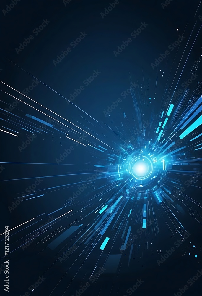 Poster abstract blue digital data stream exploding from center