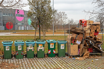 containers for sorting garbage on the street Environmental protection. Recycling of garbage