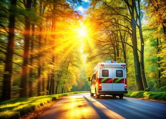 Obraz premium Urgent Ambulance Response: Sunlit Forest Road Emergency