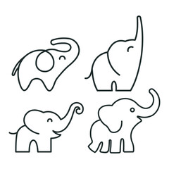 set elephant animal logo line art minimalist abstract vector
