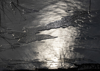 abstract frozen ice texture on muddy swamp road