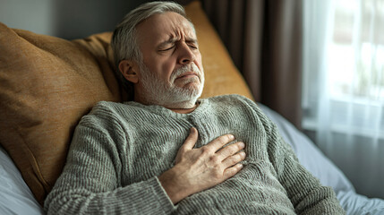 Fototapeta premium Old white male with chest pain and tightness