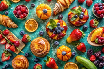 Vibrant Cyan Textured Background with Food Photography Styling