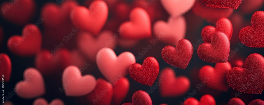Poster a vibrant array of red and pink hearts floats against a dark background, creating a romantic and fes
