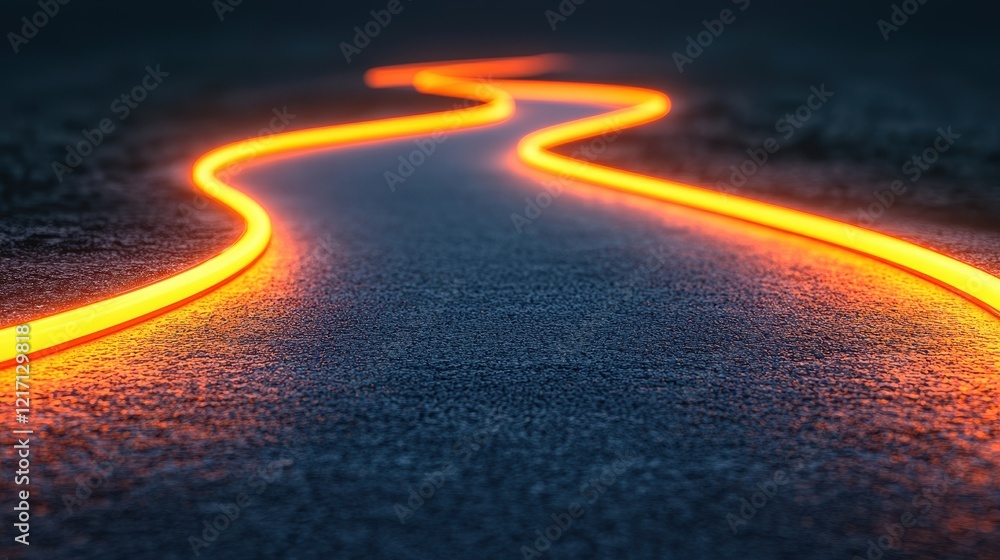 Poster glowing neon pathway in dark environment with smooth curves