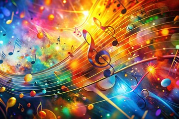 Fototapeta premium Vibrant Musical Notes Symphony: Abstract Generative Art Background