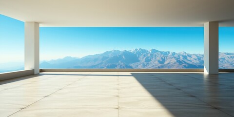 Open-air Terrace with Panoramic Mountain View and Minimalist Design