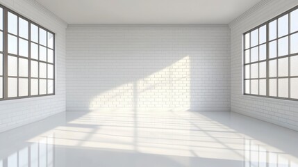 Fototapeta premium Bright Minimalist Room Interior with Large Windows and Sunlight