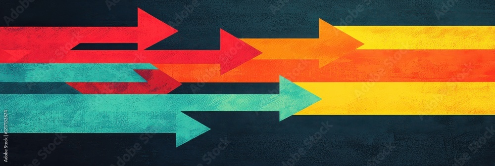 Poster a vibrant abstract design featuring colorful arrows pointing in various directions against a dark ba