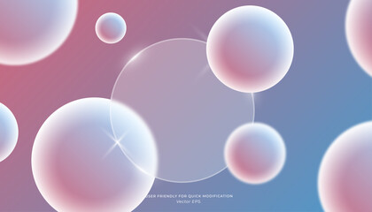 Gradient Glassmorphism Background with Soft Pink and Blue Spheres and Sparkling Lights