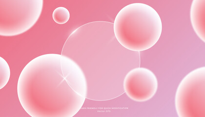 Elegant Glass Morphism Background in Warm Pink Shades with Abstract Gradient Spheres