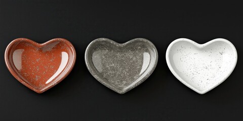 Obraz premium Minimalist ceramic bowls in heart shapes with earthy tones