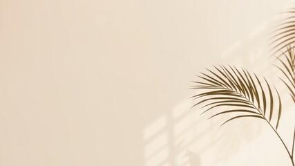 Naklejka premium Minimalist Beige Background with Palm Frond and Shadow
