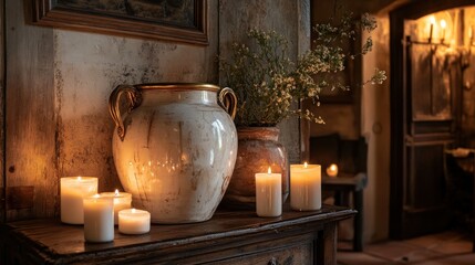 Rustic Interior Candles, Vase, Flowers, Ambiance, Manor