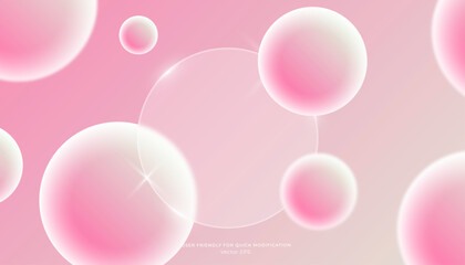 Soft Pink Glassmorphism Abstract Background with Gradient Spheres and Light Reflections