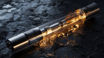 Naklejka premium A homogenizer featuring a sleek cylindrical body and dynamic light accents