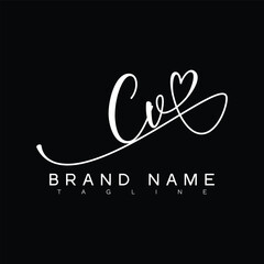 CV Handwritten initial letter with love . CV simple signature vector logo with Hart shape variation, beauty, photography letter logo design. C V