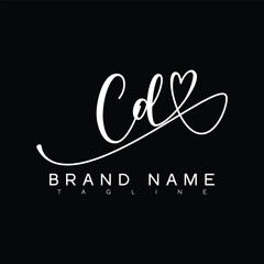 CD Handwritten initial letter with love . CD simple signature vector logo with Hart shape variation, beauty, photography letter logo design. C D