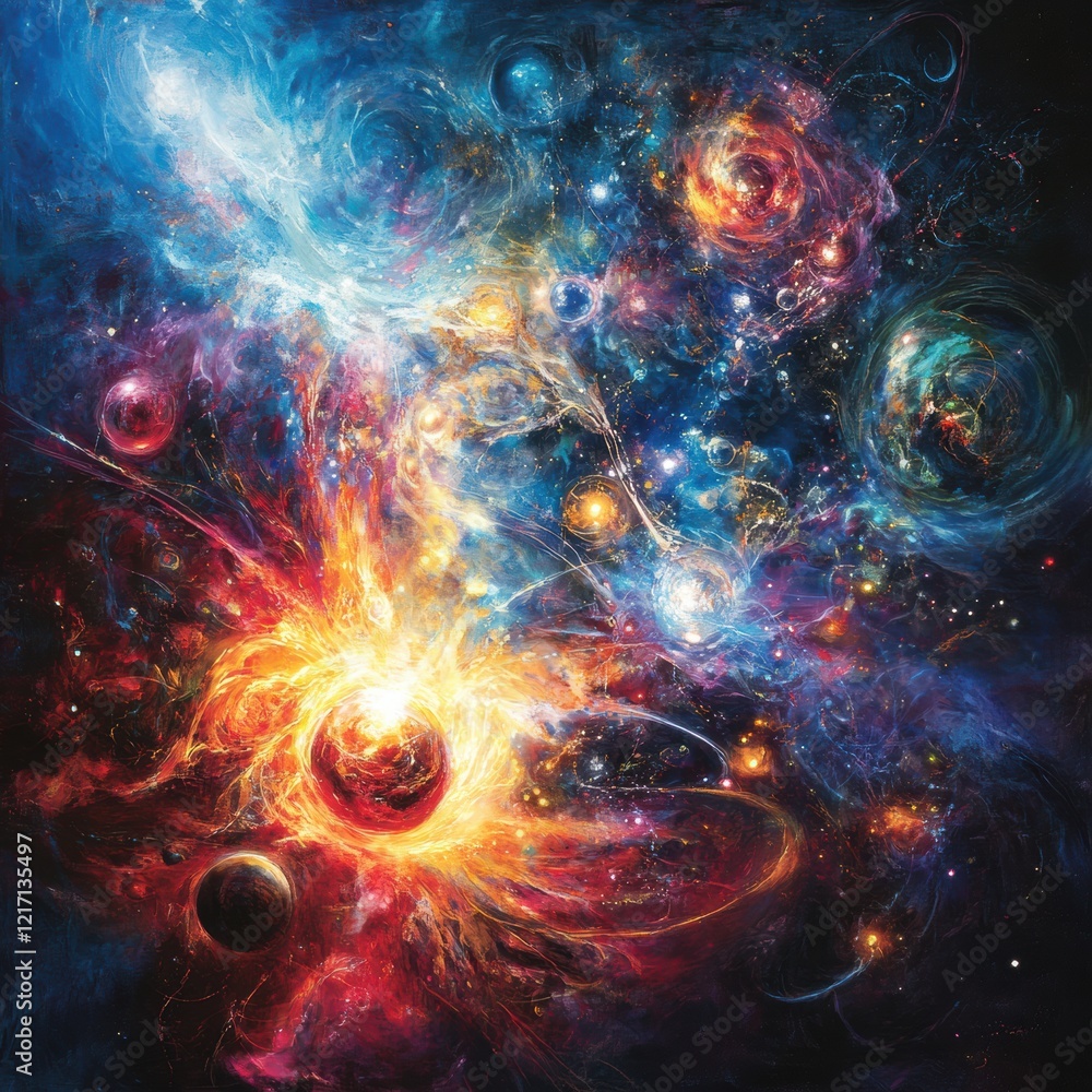 Aufkleber colorful cosmic explosion displaying vibrant stars and galaxies in space during an expansive univers