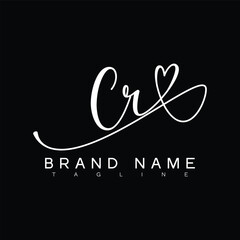 CR Handwritten initial letter with love . CR simple signature vector logo with Hart shape variation, beauty, photography letter logo design. C R