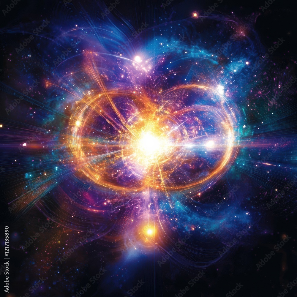 Poster swirling cosmic energy creates vibrant patterns in the vast universe during a stellar explosion. gen
