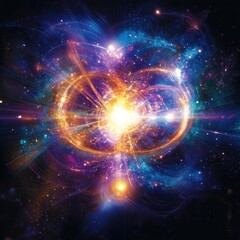 Fototapeta premium Swirling cosmic energy creates vibrant patterns in the vast universe during a stellar explosion. Generative AI