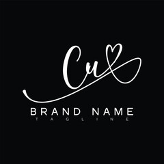 CU Handwritten initial letter with love . CU simple signature vector logo with Hart shape variation, beauty, photography letter logo design. C U