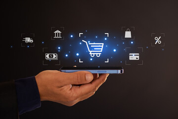 Online shopping via wireless, mobile phone with convenient home delivery options.