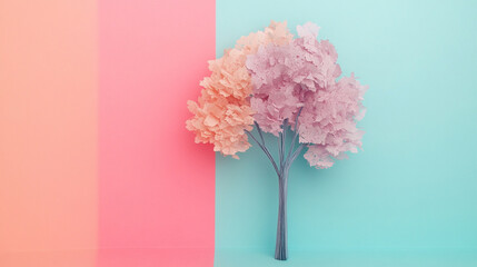 Obraz premium Pastel pink and peach stylized tree on a pink and blue background.