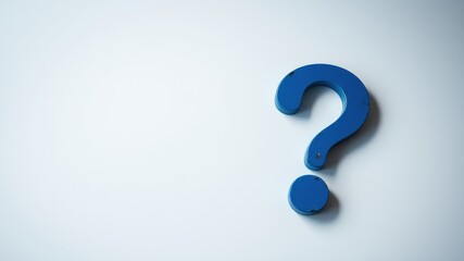 A solitary blue question mark, slightly worn, sits on a minimalist white background, symbolizing inquiry and uncertainty.