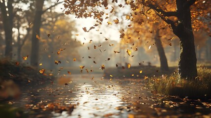 Sunny park featuring a radiant tree with colorful autumn leaves