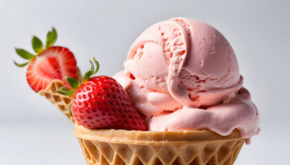 Delicious Strawberry Ice Cream in Waffle Cone