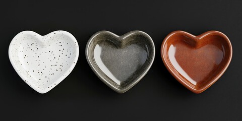 Obraz premium Trio of heart-shaped ceramic dishes in earthy tones
