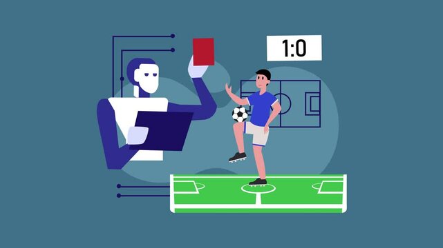 AI Referee and Soccer Player Futuristic Sports Technology cartoon animation