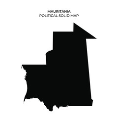 A detailed representation of Mauritania is outlined in solid black, showcasing the countrys geographical boundaries without additional details or labels.