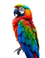 Vibrant Scarlet Macaw: A Majestic Tropical Bird Portrait against White Background