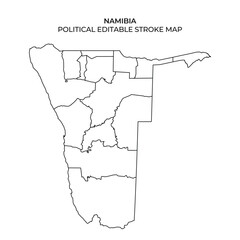 Detailed outline map of Namibia showing political divisions including regions and borders, suitable for educational, design, or planning purposes.