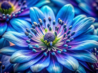 Vintage Macro Photography: Blue and Purple Flower Stamens and Pistils