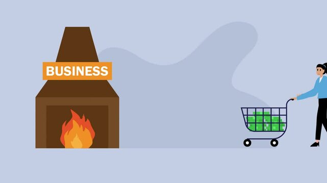 Business Financial Loss Concept - Money Burned in Unprofitable Investment cartoon animation