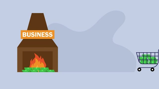 Business Financial Loss Concept - Money Burned in Unprofitable Investment cartoon animation