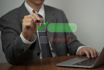 Business decision-making process showing approval and rejection options, symbolizing choices and...