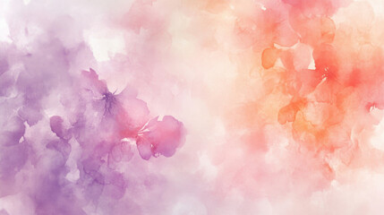 Obraz premium Soft watercolor florals in pastel tones, subtly scattered across a pale grayish-white background,